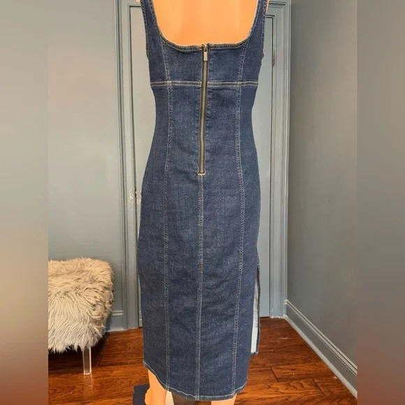 Wild Fable Denim Midi Dress Bodycon Slit Fitted Blue Size M - Picture 2 of 10